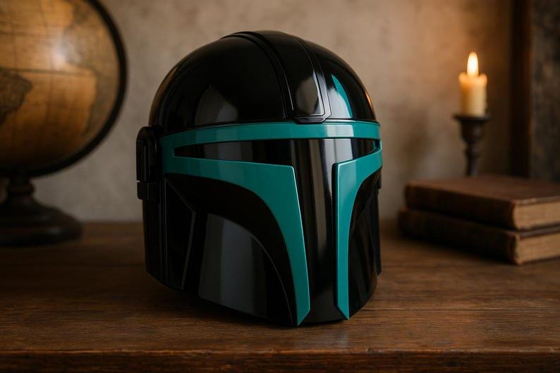 Mandalorian Style Helmet | Black Red Cosplay Helmet | Sci Fi Armor Helmet | Wearable Costume Prop | Collector Display Gift image 8