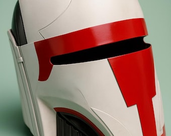Handmade Sci-Fi Mandalorian Style Helmet – Red & White Cosplay Prop