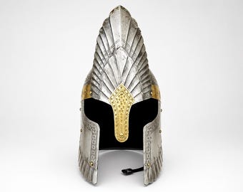 Handmade Steel Brass Winged Warrior Helmet, Viking Fantasy Knight Armor, LARP Cosplay Collectible