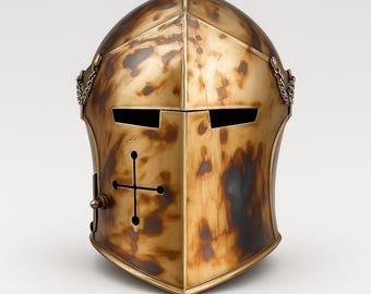 Hand-Forged Crusader Knight Helmet | Heat-Blued Steel Medieval Armor Cosplay
