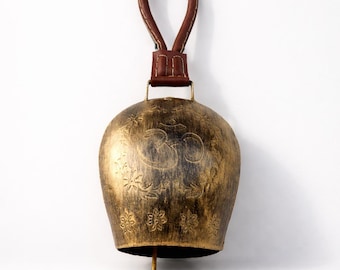 Handmade Brass Om Bell Wall Hanging | Rustic Indian Temple Decor