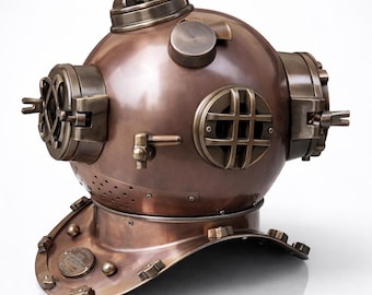 18 Inch Vintage Diving Helmet, Antique Brass Copper Mark V Replica, Steampunk Nautical Decor