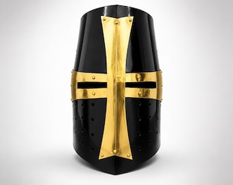 Tempeliershelm kruisvaarder | Middeleeuws stalen ridderhelm | Draagbaar LARP-cosplaypantser