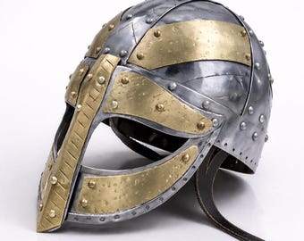 Handmade Steel Viking Helmet with Brass Accents – Medieval Norse Armor Cosplay