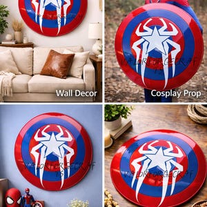 May include: A red, white, and blue shield with a star and stylized design. The shield is circular and features the text "VALOR FORGECRAF TS". This item is suitable for wall decor, cosplay, kid's room decor, or table decor.
