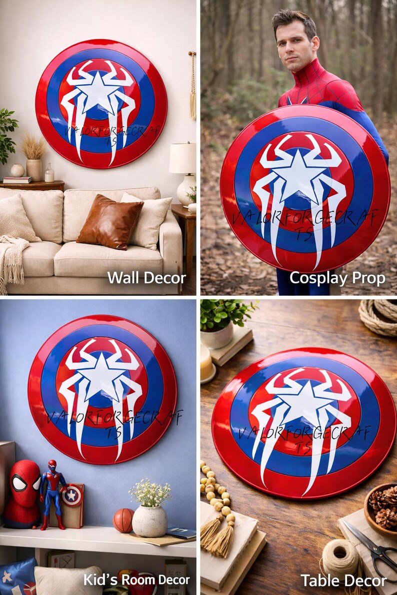 May include: A red, white, and blue shield with a star and stylized design. The shield is circular and features the text "VALOR FORGECRAF TS". This item is suitable for wall decor, cosplay, kid's room decor, or table decor.