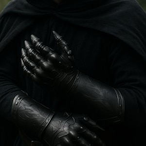 Black Medieval Gauntlets, Steel Knight Armor Gloves, Gothic Warrior Hand Armor, LARP Cosplay Gloves, Fantasy Medieval Costume image 13