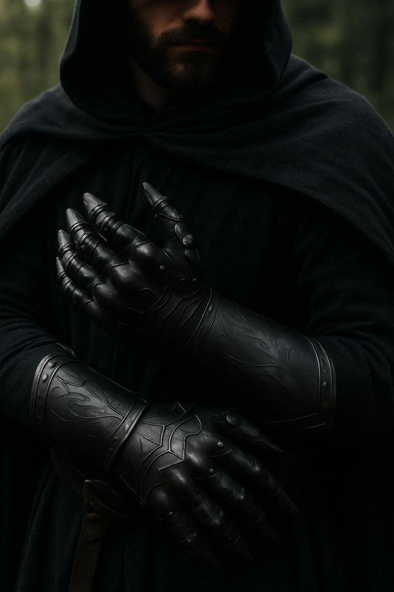 Black Medieval Gauntlets, Steel Knight Armor Gloves, Gothic Warrior Hand Armor, LARP Cosplay Gloves, Fantasy Medieval Costume image 13