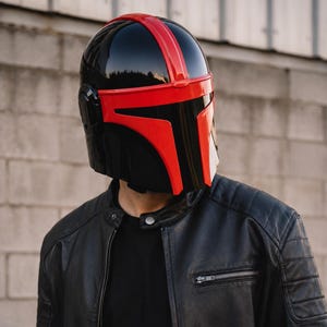 Mandalorian Style Helmet | Black Red Cosplay Helmet | Sci Fi Armor Helmet | Wearable Costume Prop | Collector Display Gift image 13