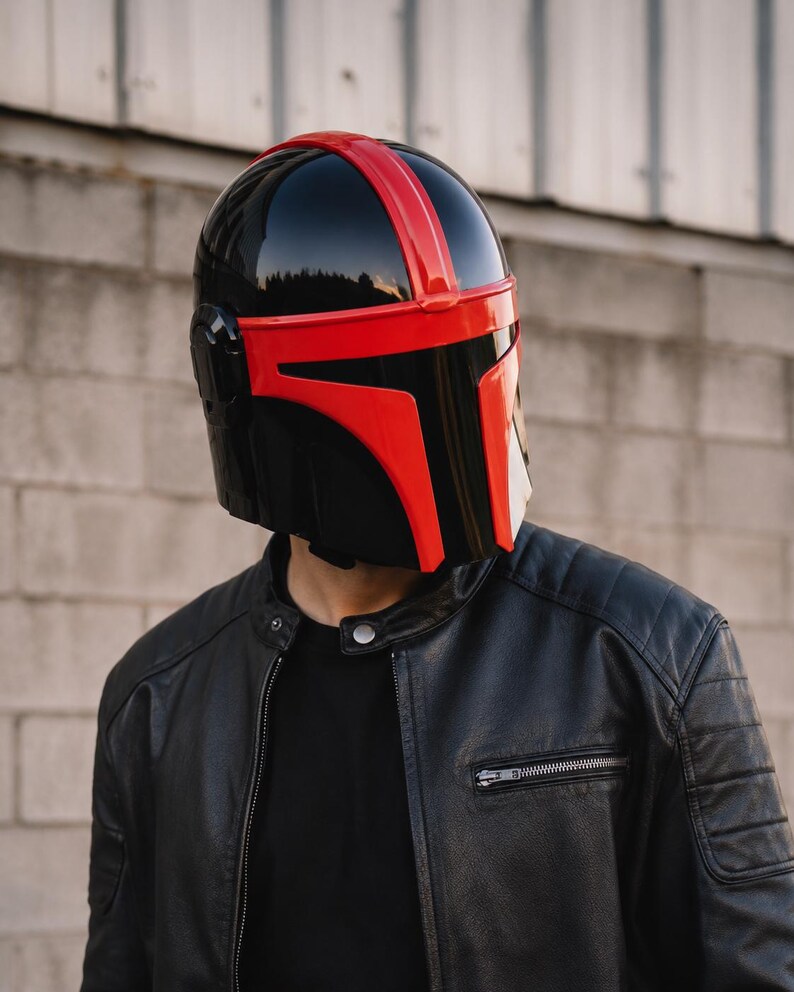 Mandalorian Style Helmet | Black Red Cosplay Helmet | Sci Fi Armor Helmet | Wearable Costume Prop | Collector Display Gift image 13