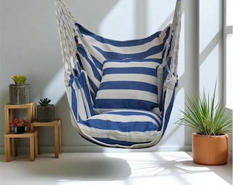 Hamaca de algodón hecha a mano | Relajación bohemia para exteriores e interiores