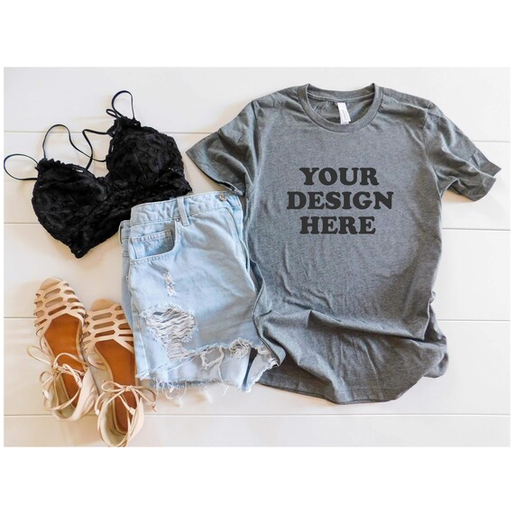 T Shirt Mockup Bella Canvas 3001cvc Deep Heather Mockup Etsy