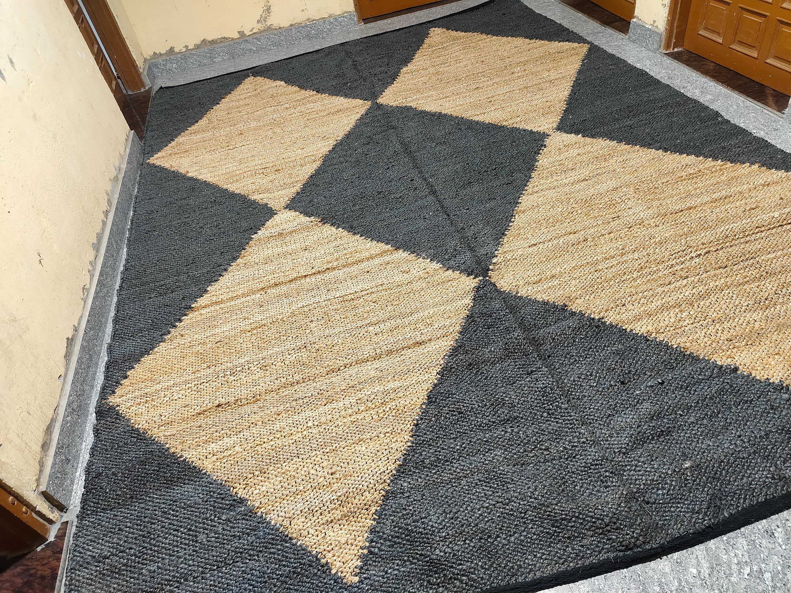 Handgewebter Teppich aus Hanf & Jute: Natürlicher weißer Diamant, 2,5 x 3,5 m