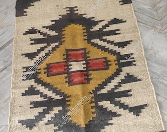 Handmade Wool Jute Kilim Rug: Bohemian Flatweave Rug