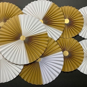 Gold and White Paper Rosettes Set of 9, Party Decorations