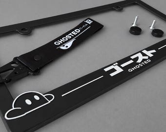 Ghost JDM License Plate Frame w/ mounted hardware & Ghost Fabric Keychain 7 Inch