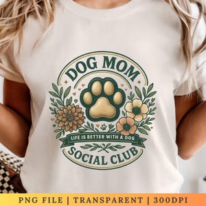 Dog Mom Floral PNG: Paw Print Sublimation Design (Digital Download