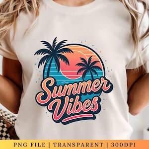 Summer Vibes PNG, Sublimation Design, Digital Download, Beach Vacation, Palm Tree Graphic, T-shirt Transfer, Instant Access