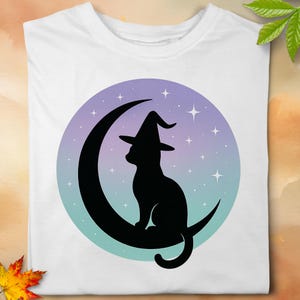 Witch Cat Moon Png, Halloween Sublimation Design, Spooky Season Clipart, Digital Download, Transparent Png, Commercial Use
