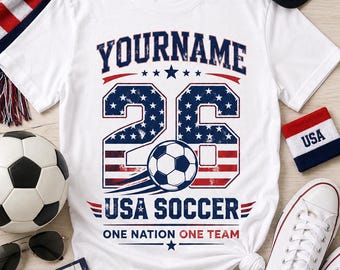 Personalized USA Soccer Shirt, Custom Name Number 26 Tee, Soccer Fan Shirt, Patriotic Game Day Shirt