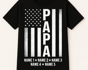 Personalisiertes Papa T-Shirt: Amerikanische Flagge, Kindernamen - Geschenk für Opa