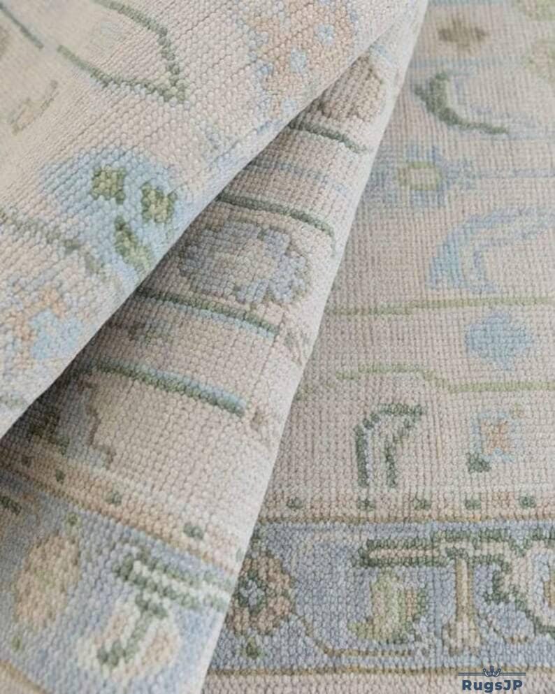 Neutral Oushak Rug – 8x10 Hand-Knotted Turkish Wool Area Rug in Beige & Soft Pastel | Vintage Oriental Carpet | Rustic Farmhouse Decor