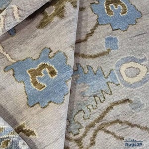 Sky Blue Oushak Rug – 8x10 Hand-Knotted Turkish Wool Area Rug in Soft Blue & Ivory | Vintage Oriental Carpet | Elegant Living Room Decor