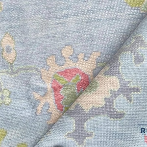 Blue Oushak Rug | Hand-Knotted Turkish Wool Carpet | Pastel Oriental Area Rug | Soft Vintage Boho Decor | Muted Colorful Design