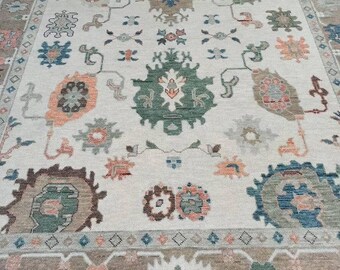 Oushak Rug 8x10 | Hand-Knotted Turkish Wool Area Rug | Neutral Beige Brown Rust | Soft Oriental Carpet | Boho Farmhouse Decor