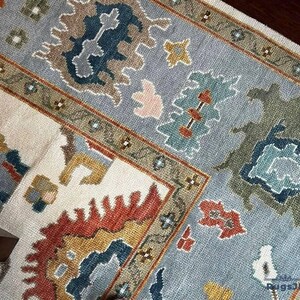 Colorful Oushak Rug | Hand-Knotted Wool Turkish Carpet | Pastel Vintage Area Rug | Boho Farmhouse Decor | Soft Modern Living Room Rug