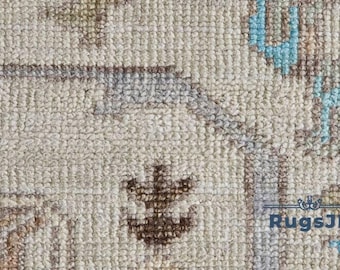 Hand-Knotted Oushak Wool Rug: Vintage Turkish Carpet, Rug for Living Room, Bedroom, Bohemian Rug, 9x12 Wool Area Rug, 10x14 Area Rug