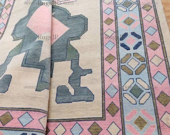 Handgeknoopt modern oushak, gedempt gedeelte van oushak-tapijt, wollen tapijt voor slaapkamer, woonkamer, eetkamer, pastelkleurige oushak-tapijt 8 x 10, 9 x 12, 10 x 14
