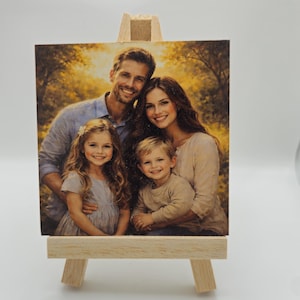 Custom Photo Gift 4x4, Personalized Mother’s Day Gift, MDF or Mini Canvas Print, Photo to Painting or Cartoon, Textured Finish Option