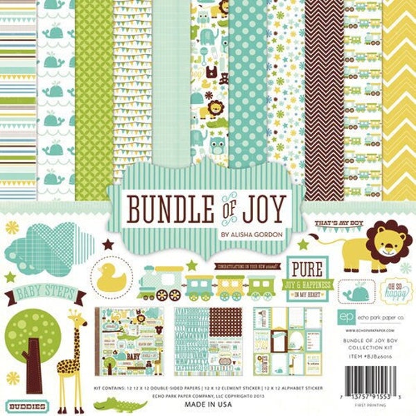 P-0031 Echo Park Bundle of Joy Boy Collection Kit / Papers & Stickers for Baby Boy Scrapbooks, Cards, Mini Albums and Paper Crafts.