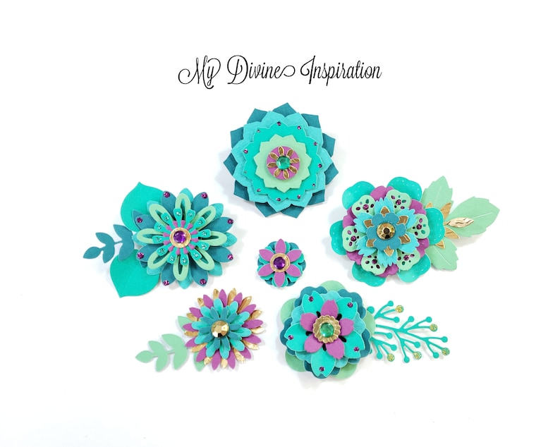 A-2184 Teal Green Handmade Paper Embellishments and Paper Flowers for Scrapbooks Cards Mini Albums Journals DIY Projects and Paper Crafts