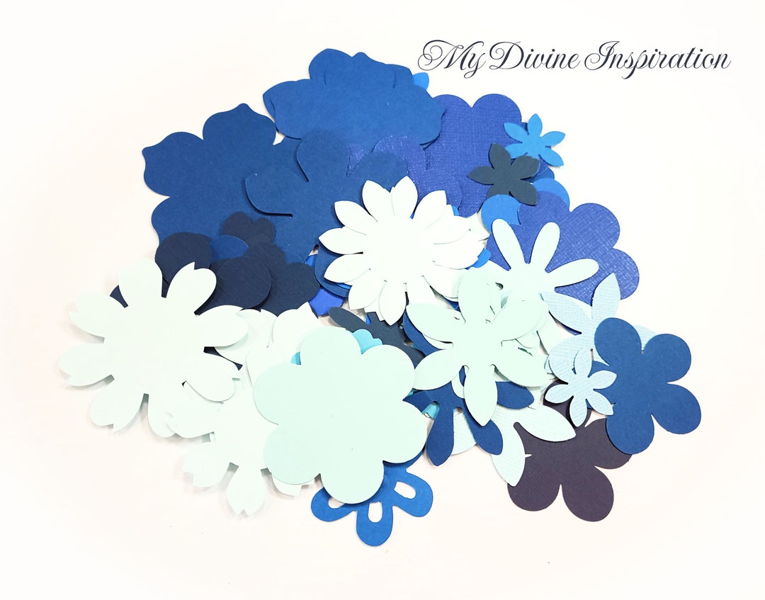 A4639 Blue Flower Die Cuts / Paper Cut Outs / Blue Cardstock Die Cuts