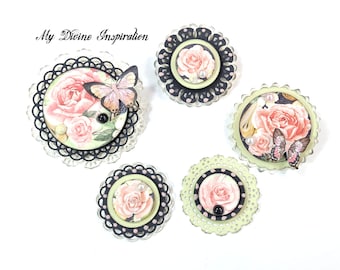 A-4060 Rose Paper Embellishments, Round Paper Embellishments for Scrapbooks Cards Planners Journals Calendars Mini Albums and Papercraft