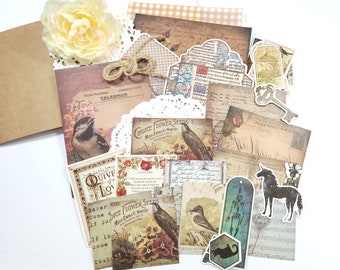 D-0233 Vintage Journaling Kit / Assortment of Tags, Paper Ephemera & Stickers for Scrapbooks, Cards, Junk Journals and Paper crafts