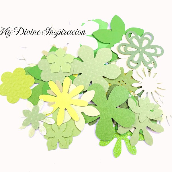 A-4641 Green Flower Die Cuts / Paper Cut Outs / Green Cardstock Die Cuts / Paper Flower Cut outs for Paper Crafts / Card Making Supply