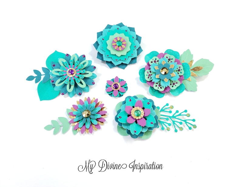 A-2184 Teal Green Handmade Paper Embellishments and Paper Flowers for Scrapbooks Cards Mini Albums Journals DIY Projects and Paper Crafts