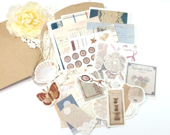 D-0224 Vintage Journaling Kit / Assortment of Tags, Paper Ephemera & Vellum Stickers for Scrapbooks, Cards, Junk Journals and Paper crafts