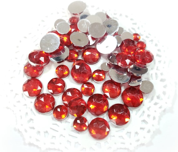 I-0086 50 Red Rhinestones Acrylic Gems for Scrapbooking 