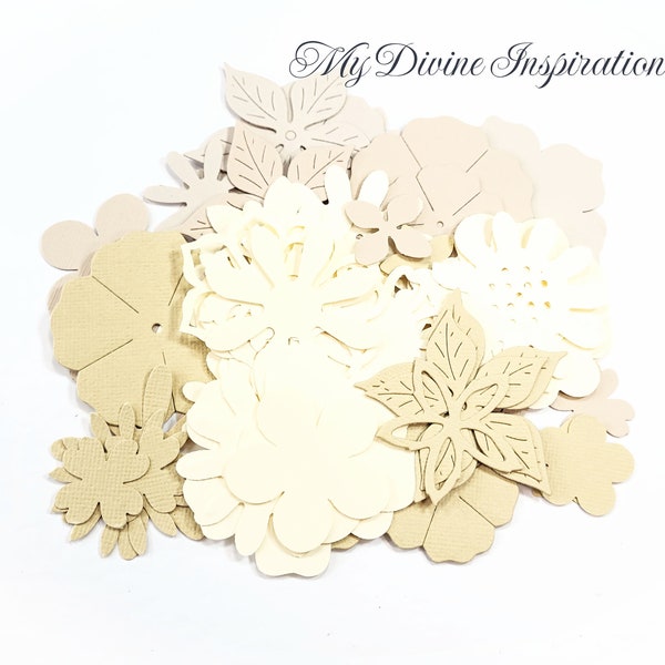 A-4643 Ivory Flower Die Cuts / Paper Cut Outs / Beige Cardstock Die Cuts / Paper Flower Cut outs for Paper Crafts / Card Making Supply