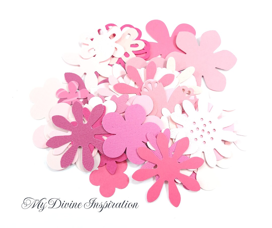 A4638 Pink Flower Die Cuts / Paper Cut Outs / Hot Pink Cardstock Die