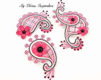 A-3629 Hot pink and White  Paper Embellishments, Paper Paisleys for Scrapbook Layouts Cards Planners Journals Mini Albums Tags Paper crafts