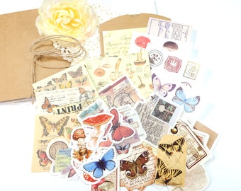 D-0225 Vintage Journaling Kit / Assortment of Tags, Paper Ephemera & Vellum Stickers for Scrapbooks, Cards, Junk Journals and Paper crafts