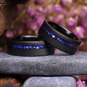 Orion Nebula Wedding Ring Set– Custom Promise Rings, Outer Space Couples Ring, Matching Anniversary Gift, Black Sandblasted Couple Ring Set
