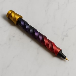 Fidget Twist Pen Iridescent Spiral | 3D Printed Articulated Pen | Gold, Purple, Black, Red Gradient | Unique Desk Toy | ADHD Fidget |