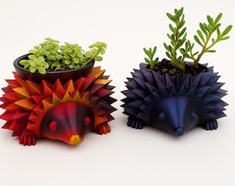 Maceta suculenta con forma de erizo – Maceta con diseño de animal impresa en 3D que cambia de color, decoración rústica para escritorio