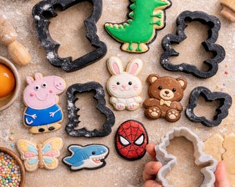 3D Printed Custom Character Cookie Cutters – Set of 3 Fondant Stamps